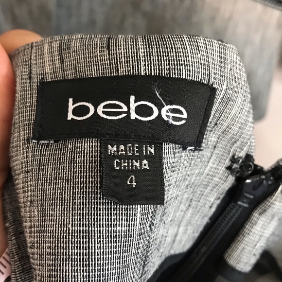 BEBE 2 piece linen blazer suit jacket and skirt set grey black trim collared top - Picture 9 of 10